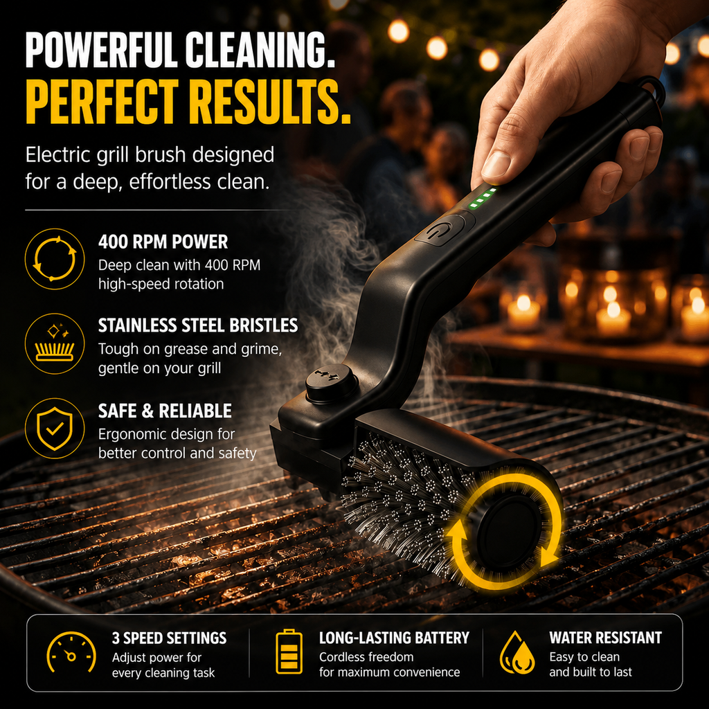 Electric BBQ Grill Brush – Cordless, Rechargeable & Adjustable