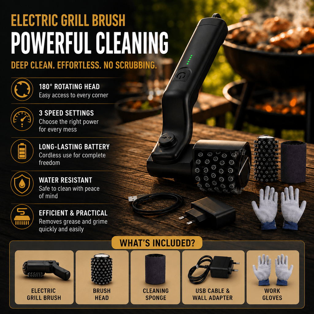 Electric BBQ Grill Brush – Cordless, Rechargeable & Adjustable