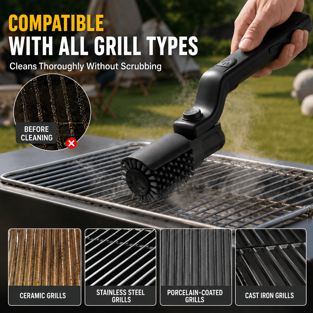 Electric BBQ Grill Brush – Cordless, Rechargeable & Adjustable