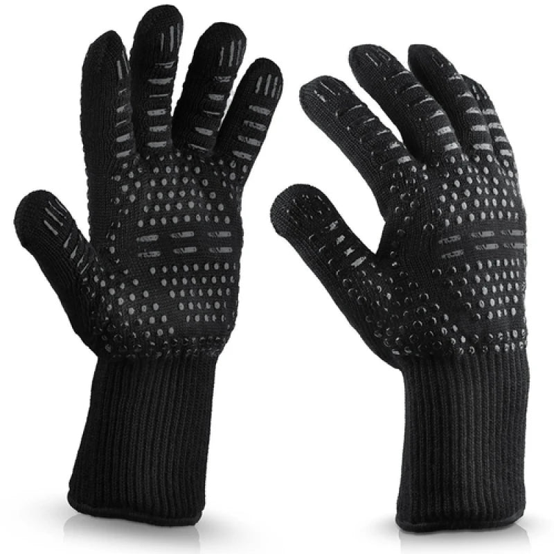 Heat Resistant BBQ Gloves 500-800 Degrees Non-Slip Silicone Insulation Microwave Gloves for Kitchen, Grill, Camping and Cookware