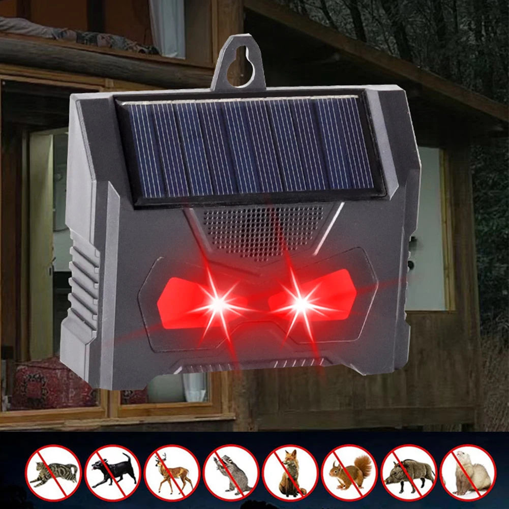 Solar Powered Ultrasonic Animal Repeller Solar Nocturnal Animal Repeller with LED Flashing Light Deer Skunk Raccoon Repellent
